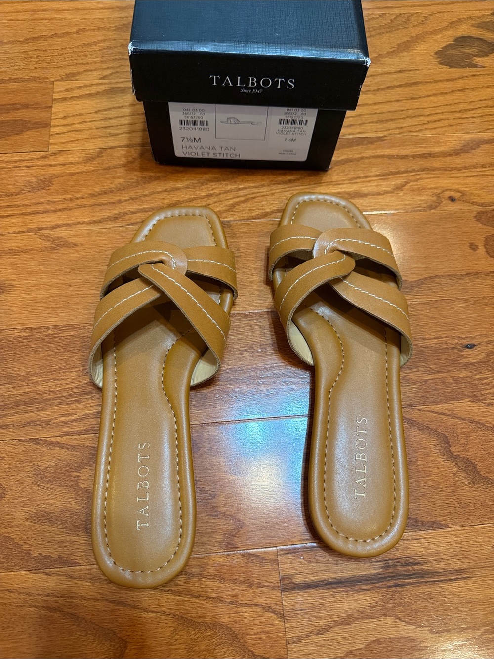 Talbots Havana Tan Cross-Strap Slide Sandals
